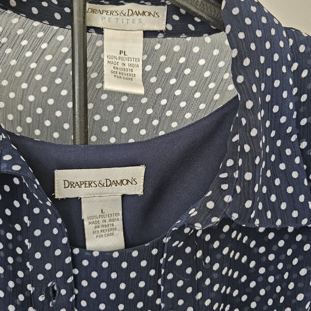 Draper's & Damon's Blue And White Polka Dot 2 Piece Tank And Blouse Large - Picture 5 of 6